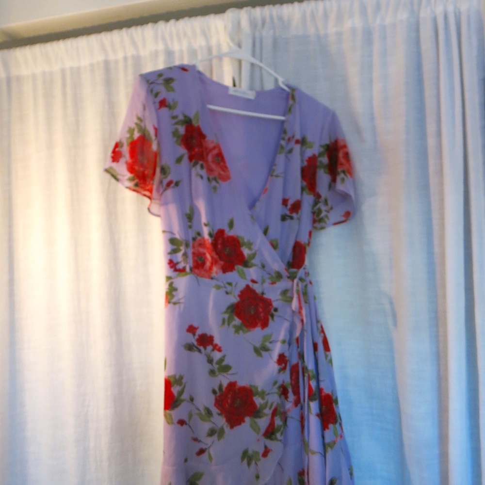 All In Favor floral wrap dress size M , purple with pink and red flowers